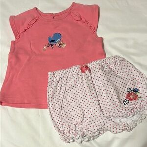 Absorba 2-piece Outfit Set Bird Papaya Cotton Shirt and Polka Dot Shorts 18m